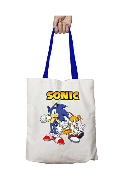 ART HEDİYE حقيبة كتف قابلة للغسل بشعار شخصية سونيك بمقبض أزرق