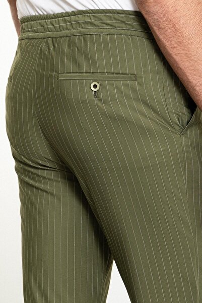 Mcr Striped Super Slim Fit Men's Trousers with Elastic Waist and Drawstring Khaki - 38252.24Y