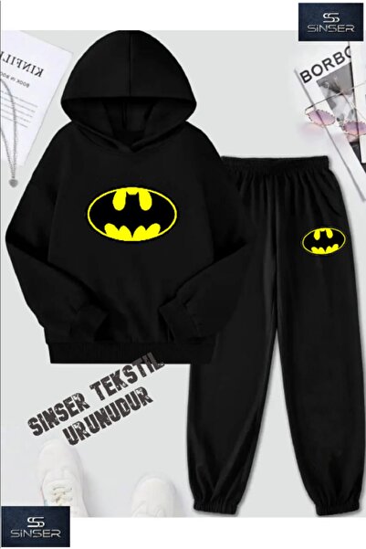 SİNSER TEKS Kapşonlu Çocuk BATMAN Baskılı Eşofman Takımı