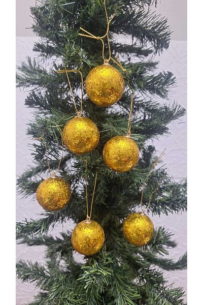 asöy Στολίδι Χριστουγεννιάτικο Δέντρο 4 cm Cici Gold Glitter Ball Στολίδι Γυαλιστερό 6 τμχ