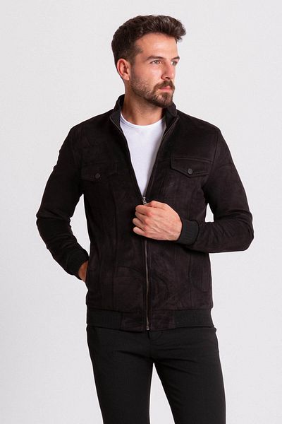 Mcr Straight Slim Fit Judge Collar Suede Men's Coat Black - 39515.21Y