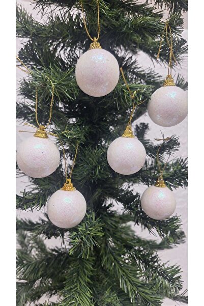 asöy Susi de Crăciun Cici cu sclipici alb strălucitor 4 cm - 6 buc