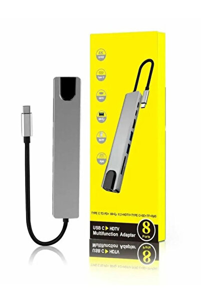 Genel Markalar 8in1 HUB Macbook Uyumlu Type-C™ To 4K HDMI Tv Projeksiyon Ethernet Çevirici Hub Adaptör