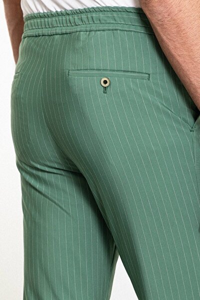 Mcr Striped Super Slim Fit Men's Trousers with Elastic Waist and Drawstring, Green - 38252.24Y