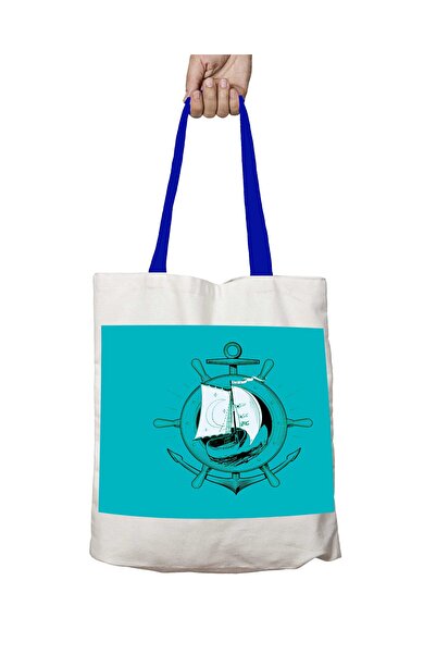 ART HEDİYE Синя сумка з ручками в морському стилі, яку можна прати