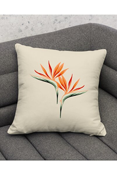 Hayal Dekoratif Набір з 4 декоративних подушок з цифровим принтом гібіскуса і птахів в сіро-бежевих тонах