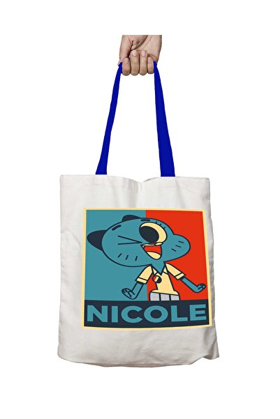 ART HEDİYE حقيبة كتف غامبول نيكول قابلة للغسل بمقبض أزرق