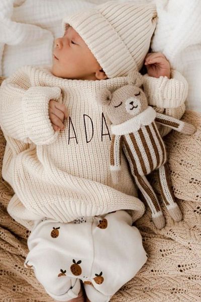 Minytrendy Name Embroidered Unisex Baby-Child Crew Neck Knitwear Sweater Baby Gift Name Sweater