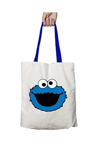 ART HEDİYE حقيبة كتف قابلة للغسل على شكل وجه كوكي مونستر بمقابض زرقاء