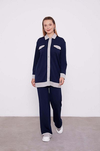 Levidor Button Detailed Trousers Set 10078-1 Navy Blue