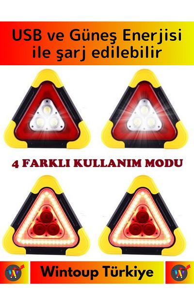 Wintoup Premium High Quality Lighted Compact Emergency Reflector with USB and Solar Enerej - 1 Piece