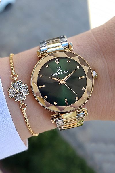 Daniel Klein Cut Glass Gold/Metallic Women's Wristwatch + Zircon Stone Bracelet Set