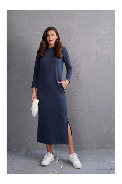 Elif Özbey Butik Καπνιστό μακρυμάνικο φόρεμα με σχισμή