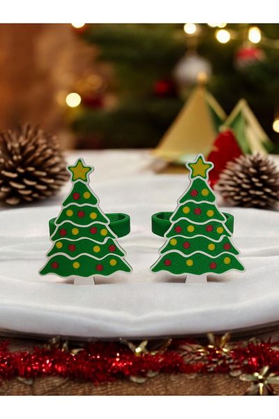 Maflen Christmas Themed New Year Table Decorated Pine Tree Napkin Ring Set of 2