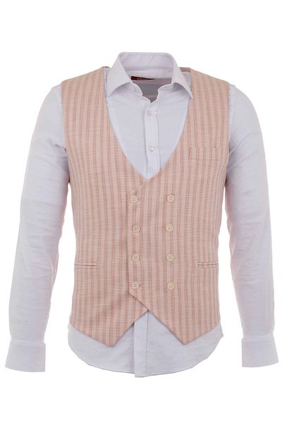 Mcr Checkered Slim Fit Double Breasted Men's Vest Salmon - 40938.17Y