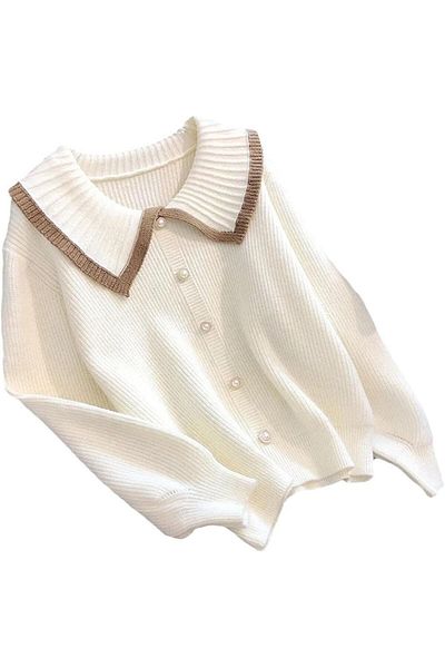 De Pose Cremefarbener, weicher Strickpullover – Knopfdetail