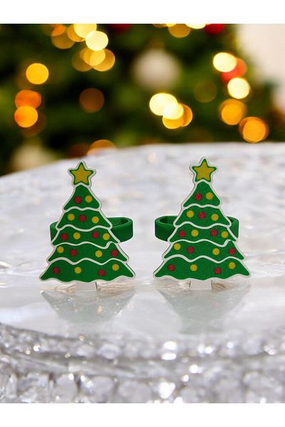 Maflen Christmas Themed New Year Table Decorated Pine Tree Napkin Ring Set of 2