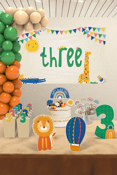 Hey Parti Γενέθλια 3 ετών Concept - Boho Baby Multicolor θέμα Rainbow, Maxi Birthday Party Set