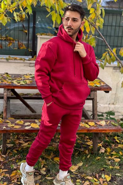 ruNadeS Men's 3 Thread Oversize Kangaroo Pocket Hooded Tracksuit Set - Casual