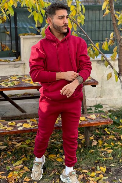 ruNadeS Men's 3 Thread Oversize Kangaroo Pocket Hooded Tracksuit Set - Casual
