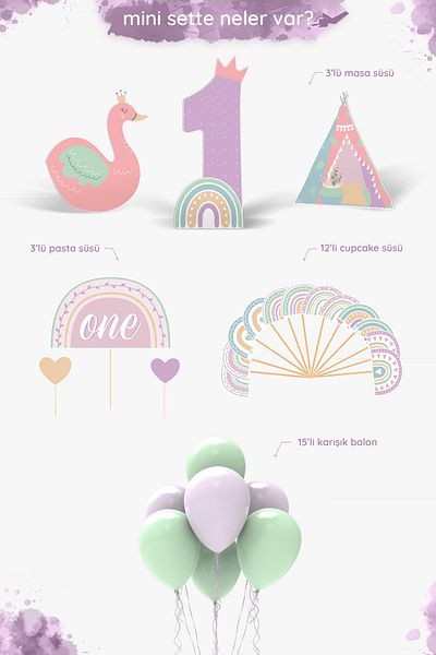 Hey Parti Set de petrecere de aniversare cu tematică curcubeu Boho pentru fetiță de 1 an - Mini
