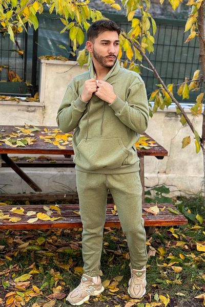 ruNadeS Men's 3 Thread Oversize Kangaroo Pocket Hooded Tracksuit Set - Casual