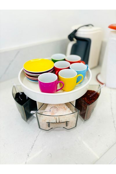 VENÜS HOME DECORATION 360 Degree Rotating Stand - 6 Compartments, Multi-purpose and Spice Rack Storage Container