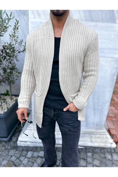 elkumoda Thick Knit Poncho Knitwear Cardigan - Shawl Collar with Pockets and No Closure