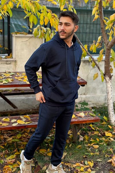 ruNadeS Men's 3 Thread Oversize Kangaroo Pocket Hooded Tracksuit Set - Casual