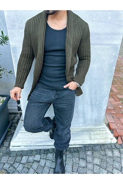 elkumoda Χοντρή πλεκτή πλεκτή ζακέτα Poncho - Γιακάς σάλι, χωρίς τσέπες και κλείσιμο