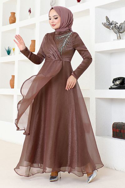 ModaMerve Βραδινό φόρεμα Dusty Rose Tulle - Μοντέλο END5594