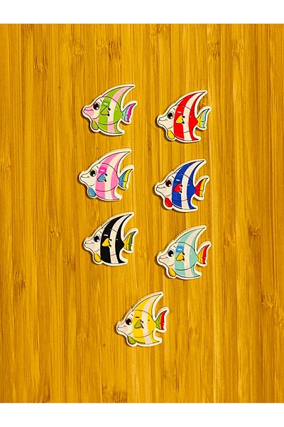 Kartopu Decorative Painted Wooden Fish Ornament Button 30 X 35 Mm7 Pack. Colorful.