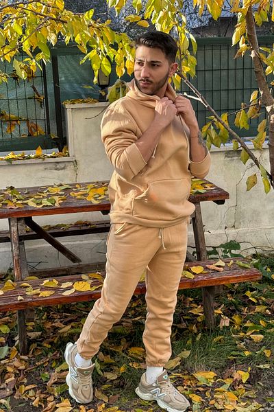 ruNadeS Men's 3 Thread Oversize Kangaroo Pocket Hooded Tracksuit Set - Casual