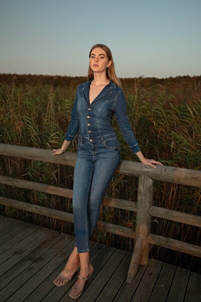 BANNY JEANS Women's Dark Blue Jean Overalls Trousers