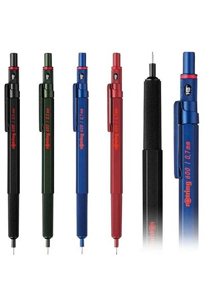 Rotring 600 Mechanical Pencil 0.5Mm-0.7Mm Professional Drawing Sketching Pencils Metal Hexagonal Body Set of 4