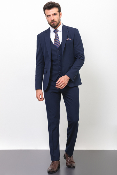 Mcr Duz Slim Fit Klasik Erkek Takım Elbise Lacivert - 40772.21Y