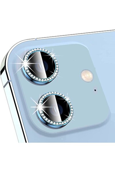 POWELL İphone 11/12/12mini Taşlı 2adet Mavi Renkli Taşlı Kamera Lens Ve Camı ...