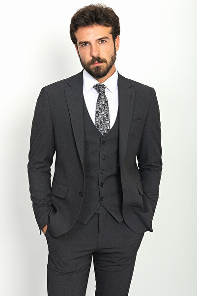 Mcr Duz Slim Fit Klasik Erkek Takım Elbise Antrasit - 40772.21Y