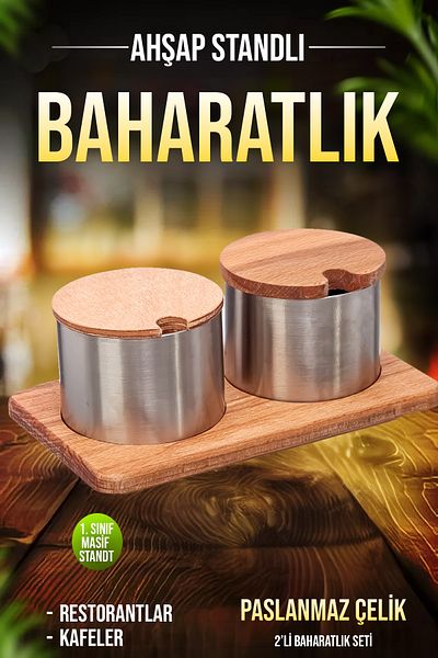 FİTHOME 2-Piece Stainless Steel Multi-Purpose Cafe Restorant Spice Rack with Wooden Stand