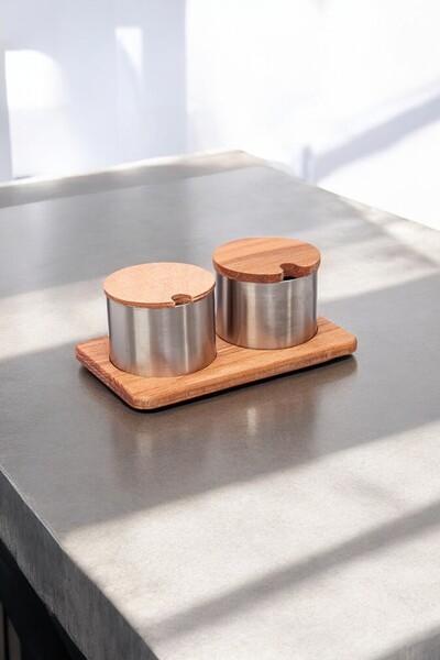 FİTHOME 2-Piece Stainless Steel Multi-Purpose Cafe Restorant Spice Rack with Wooden Stand