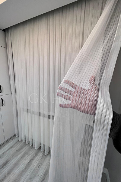 SAYDEMİR HOME Zincir Desenli Çizgili Gramajlı Dökümlü Ütü İstemez Kırışmaz Tül Perde Sık Pile (En x Boy)