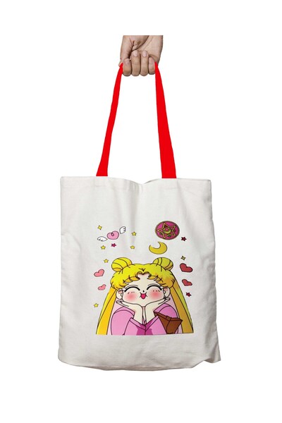 ART HEDİYE Anime Japanese Sailor Moon Face Washable Shoulder Bag with Red Han...