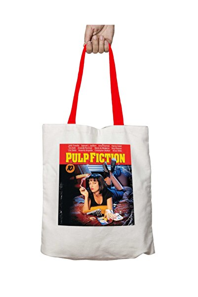 ART HEDİYE حقيبة كتف قابلة للغسل من فيلم Pulp Fiction الأجنبي بمقبض أحمر