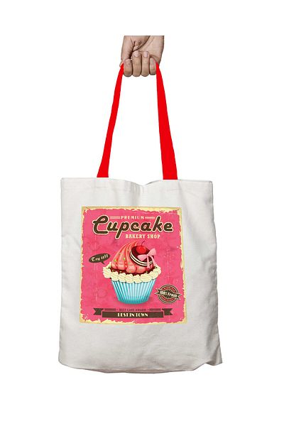 ART HEDİYE Cupcake Washable Shoulder Bag with Red Handles