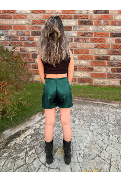 SUHIS Fusta mini scurtă din piele artificială verde smarald