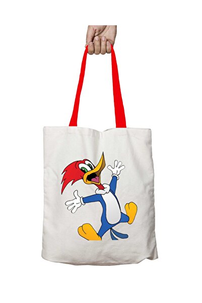 ART HEDİYE حقيبة كتف Woodpecker Woody 2 قابلة للغسل بمقبض أحمر