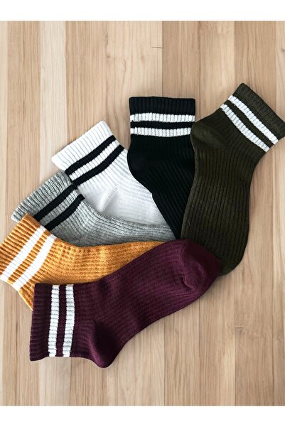 Çorabistaan 6 Çift Çok Renkli Çemberli Unisex Kadın Erkek Yarım Konç Tenis Ço...