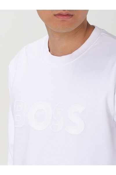 BOSS Erkek Marka Logolu Uzun Kollu Bisiklet Yaka Günlük Beyaz Sweatshirt 5052...