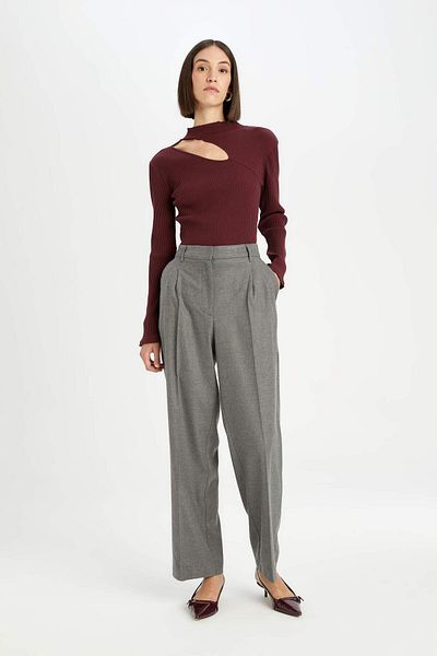 DeFacto Classic Trousers Wide Leg Pocket High Waist Pleated Straight Leg 3193489