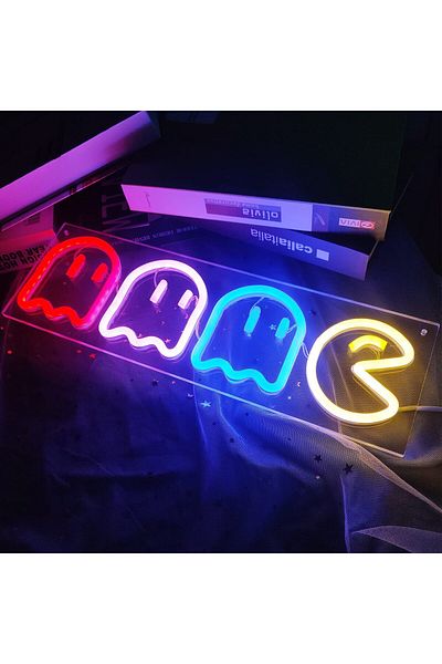 COOYA Pac-Man Neon Sign, USB/Switch, Ghost Retro Decor Arcade Game Room Decoration, for Bedroom Kids Room